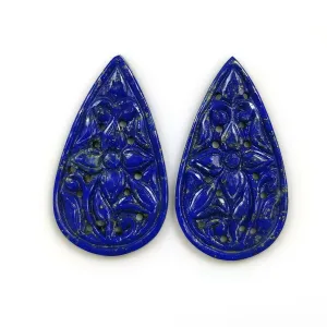 24.50cts Natural Untreated Blue LAPIS LAZULI Gemstone Hand Carved Pear Shape 34*20mm Pair For Earring