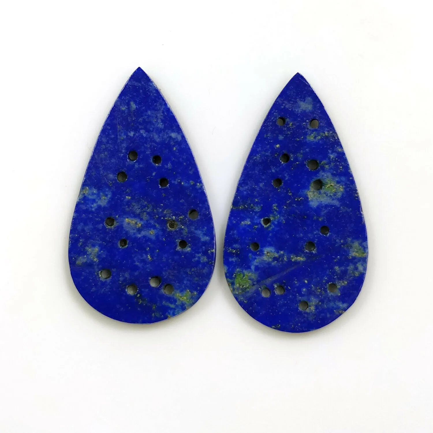 24.50cts Natural Untreated Blue LAPIS LAZULI Gemstone Hand Carved Pear Shape 34*20mm Pair For Earring