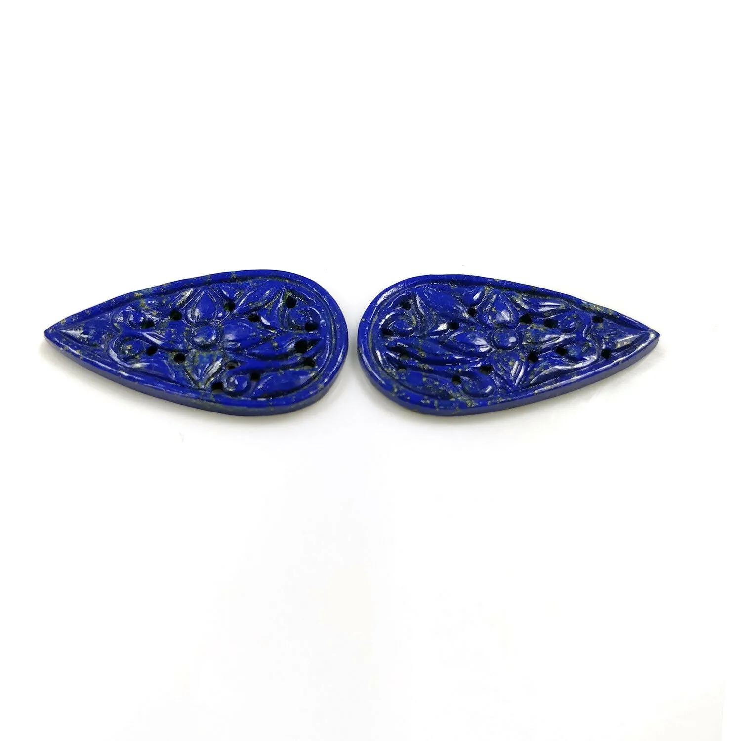 24.50cts Natural Untreated Blue LAPIS LAZULI Gemstone Hand Carved Pear Shape 34*20mm Pair For Earring