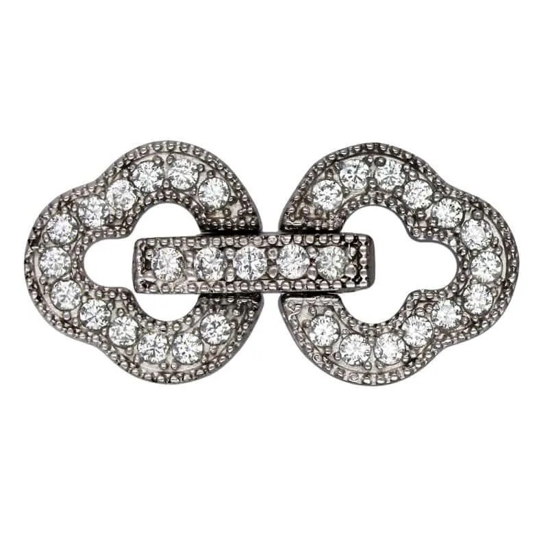 9.5 x 18.5mm .925 Sterling Silver Rhodium Plated CZ Pear Clasp