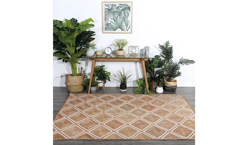 Amara Beige Brown Diamond Lattice Natural Rug