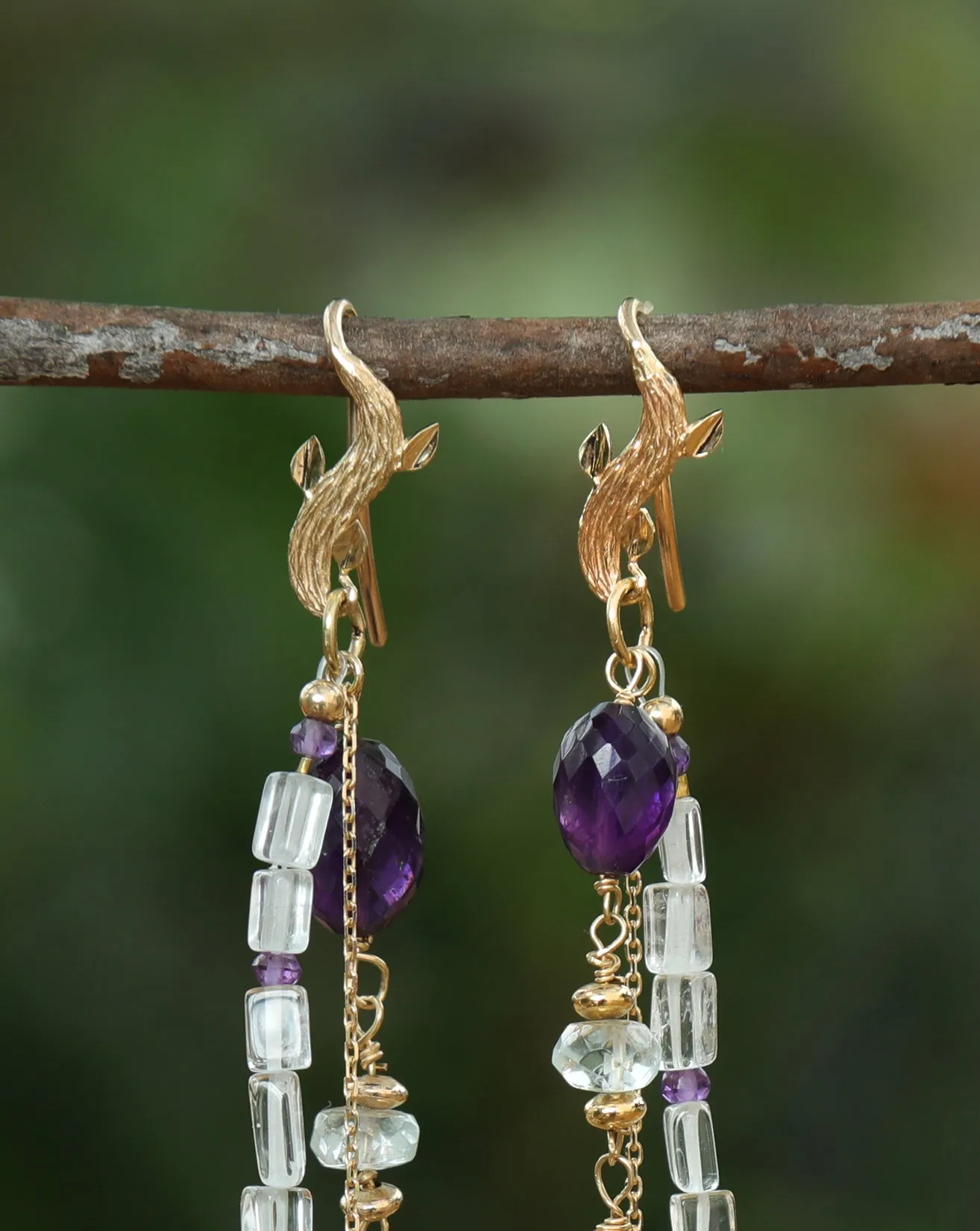 Amethyst, Aquamarine, and Gold Earrings