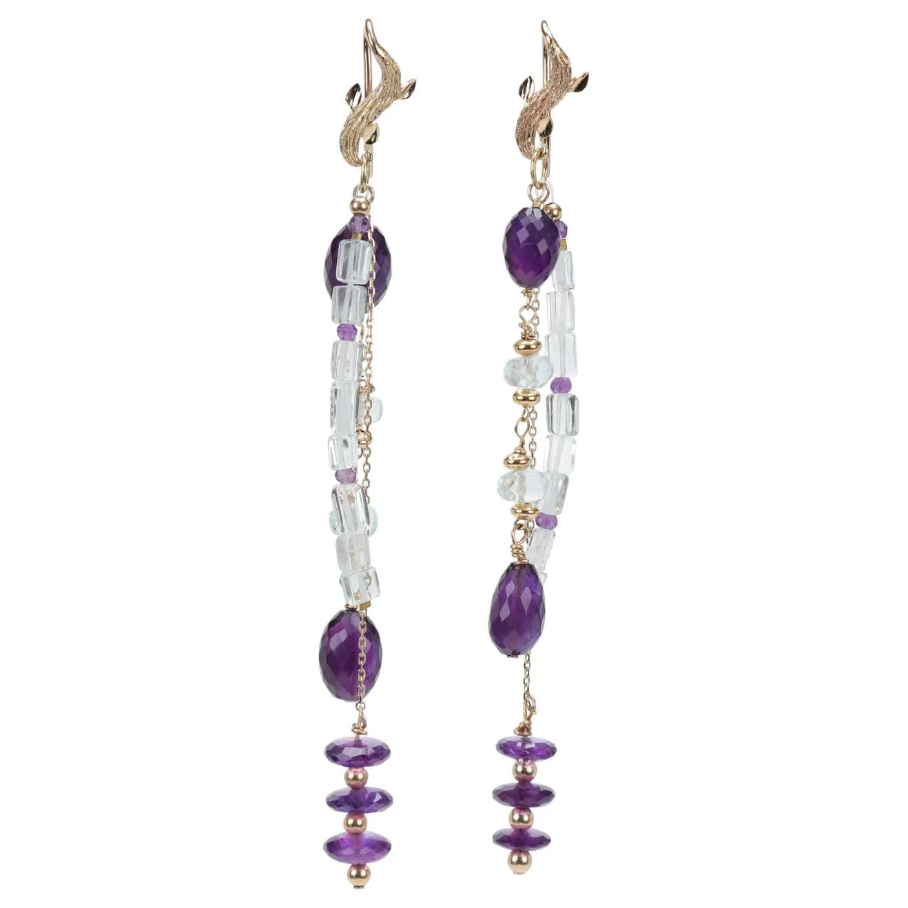 Amethyst, Aquamarine, and Gold Earrings