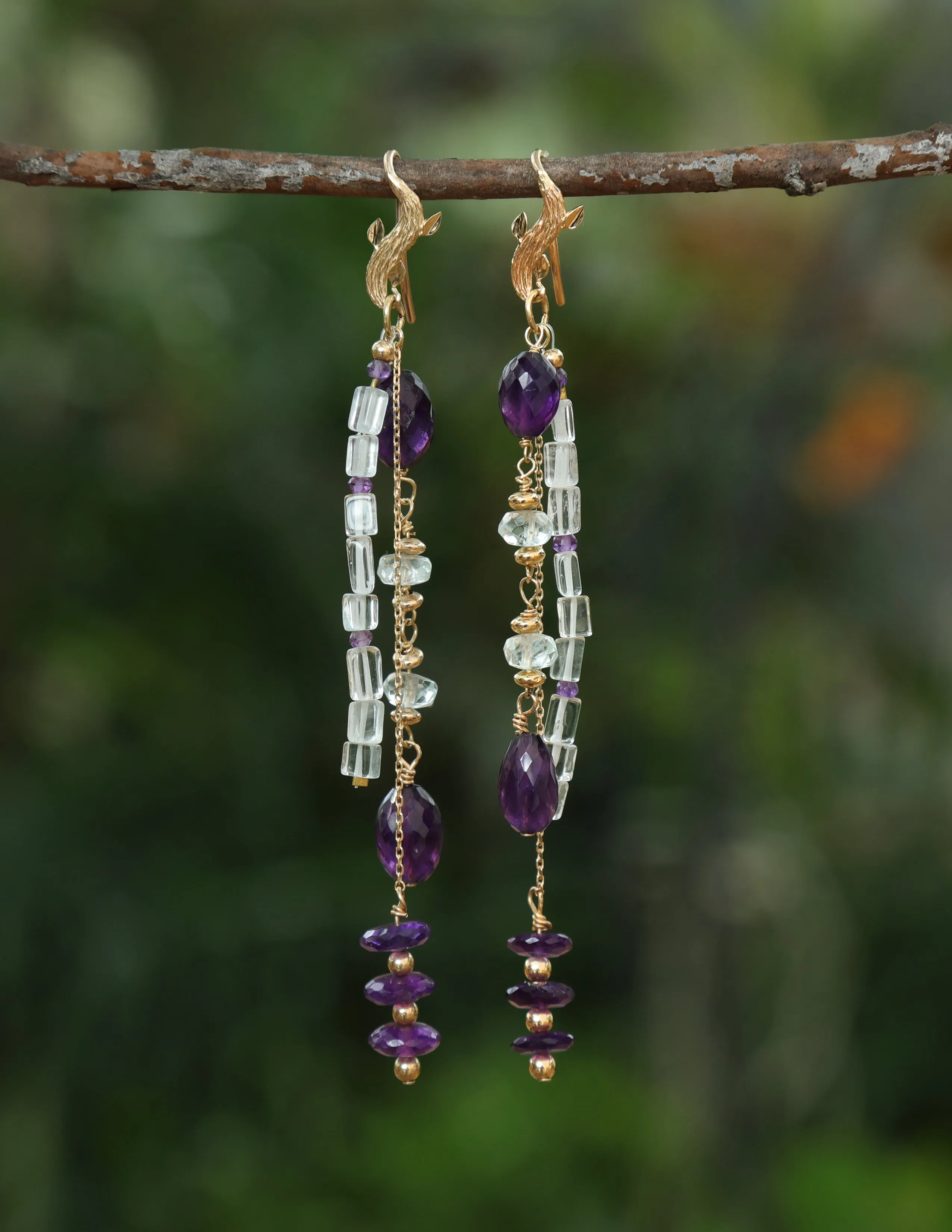 Amethyst, Aquamarine, and Gold Earrings