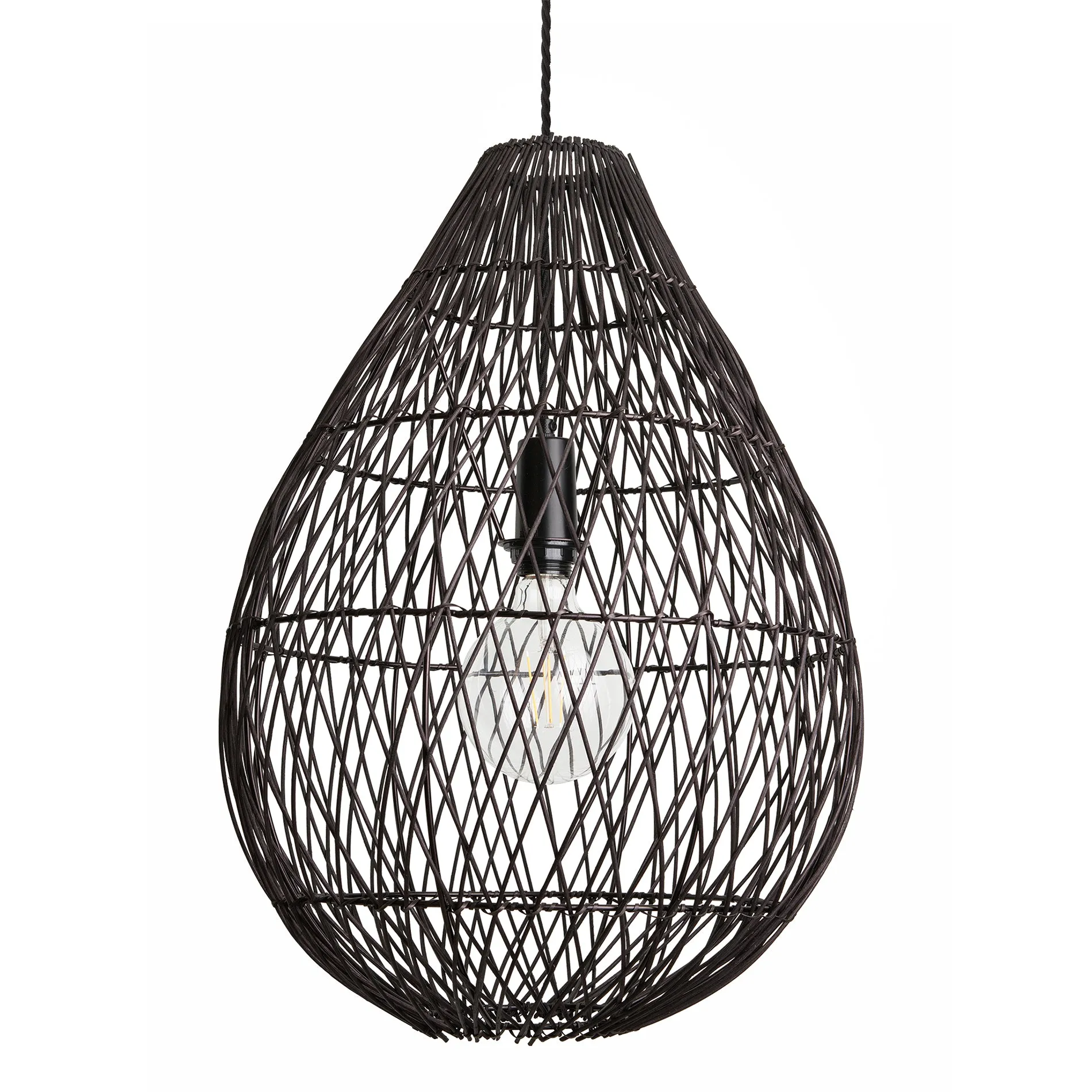 Coastal Rattan Ceiling Pendant Light - 16 inch - Drop - Black