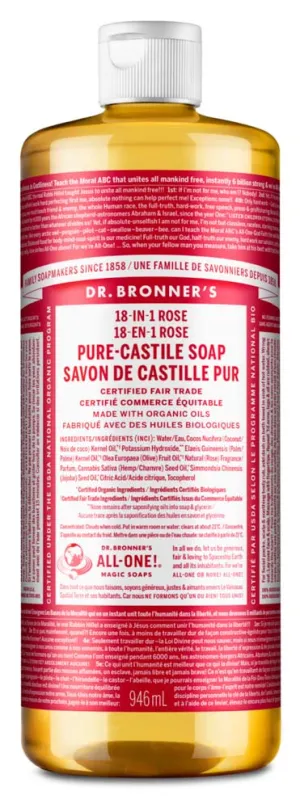Dr. Bronner's Castile Liquid Soap - Rose (946ml)
