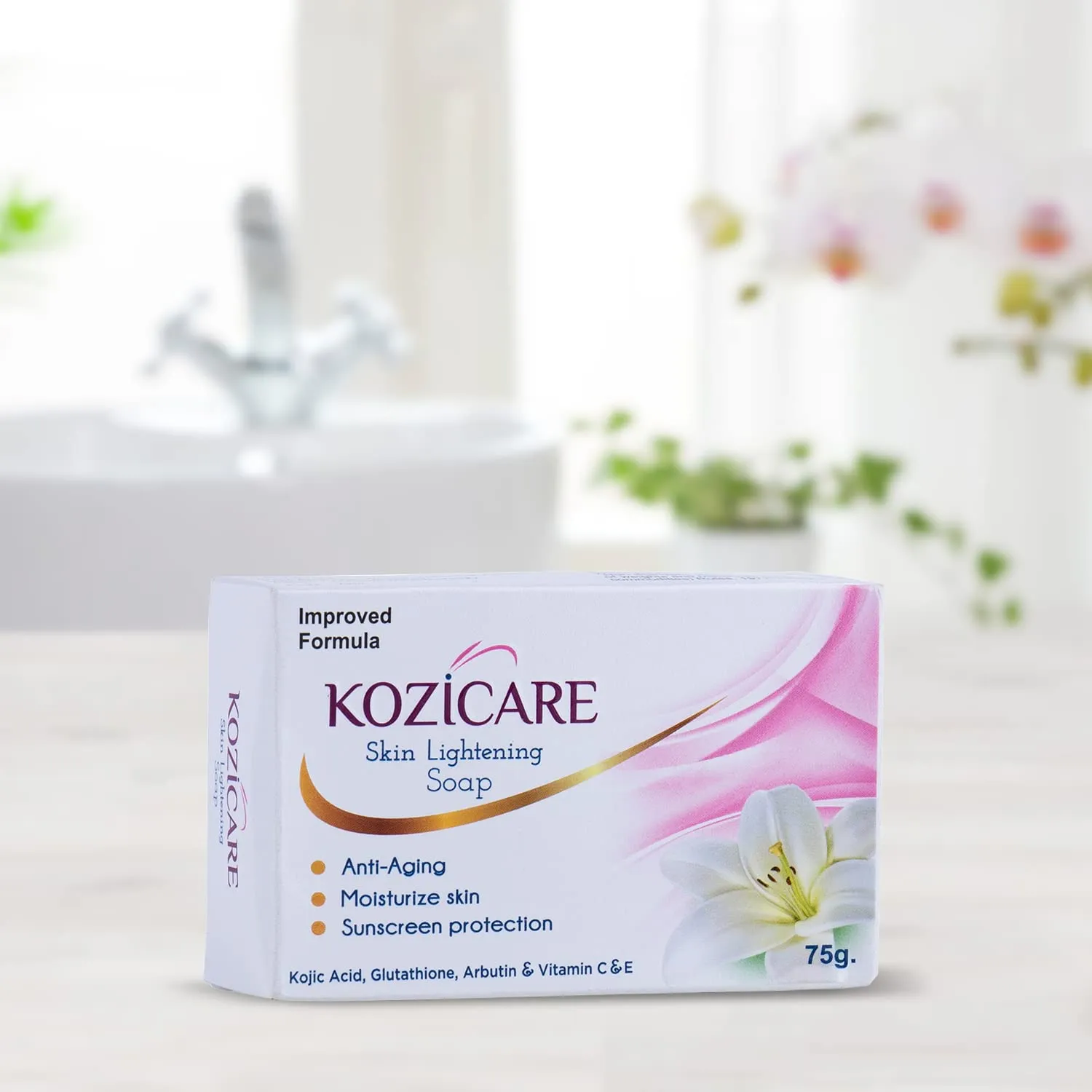 Kozicare Skin Lightening Soap | Enriched with Kojic Acid & Vitamin C Sabun Soap | Anti-Aging & Sun Protection | Glowing Skin | Moisturizing Bath Soap for Men & Women - 75 Gm