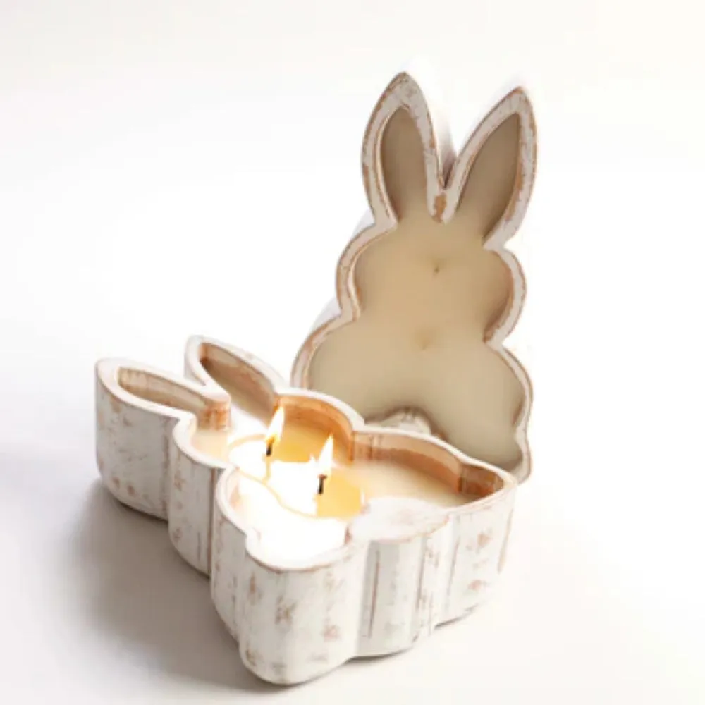 Lux Fragrances Hyacinth Two Wick Candle in Wood Rabbit Bowl