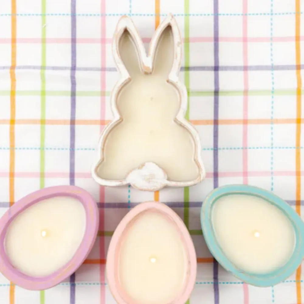 Lux Fragrances Hyacinth Two Wick Candle in Wood Rabbit Bowl