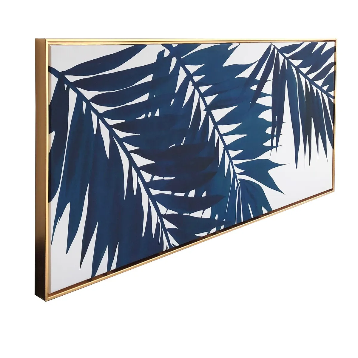 "Blue Palms" Print on Gold Floating Framed Canvas Wall Art