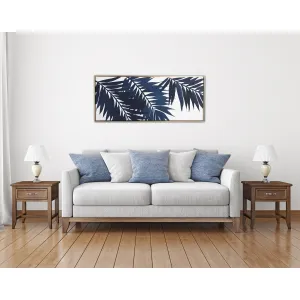 "Blue Palms" Print on Gold Floating Framed Canvas Wall Art
