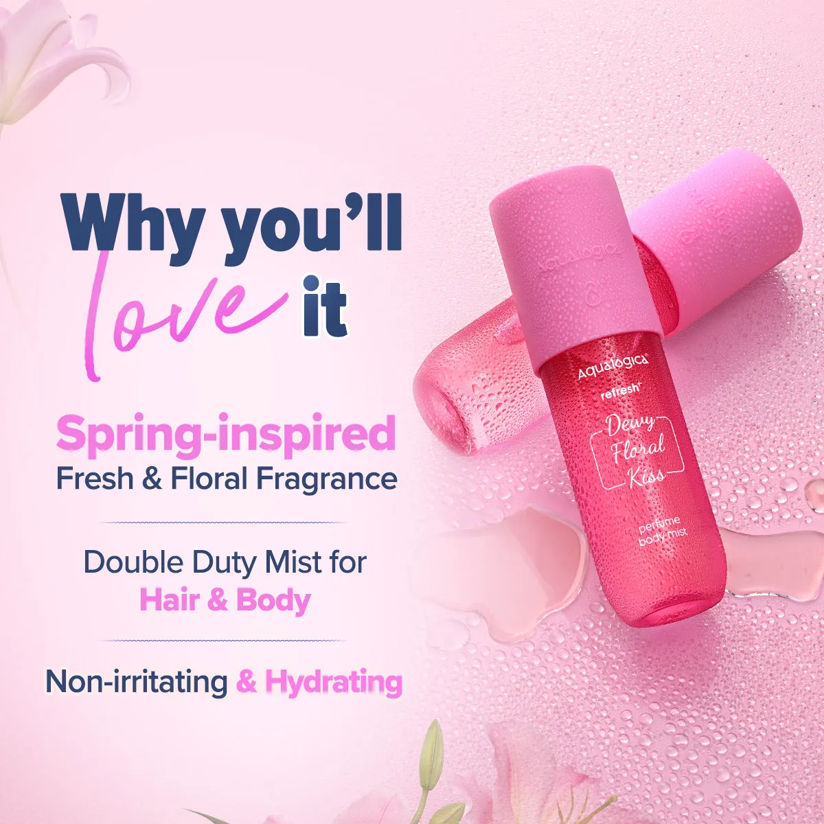 Refresh  Dewy Floral Kiss Perfume Body Mist with Zemea & Hyaluronic Acid- 150 ml